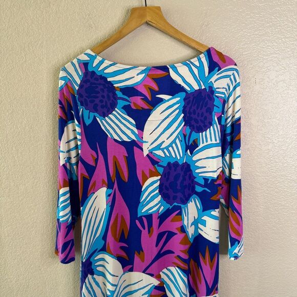 Soft Surroundings Serena Maxi Dress Large Jersey Knit Stretch Floral Pink Blue - Picture 8 of 11